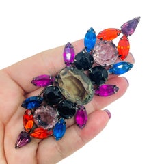 Vintage black metal colorful fruit salad glass large brooch