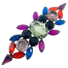 Vintage black metal colorful fruit salad glass large brooch