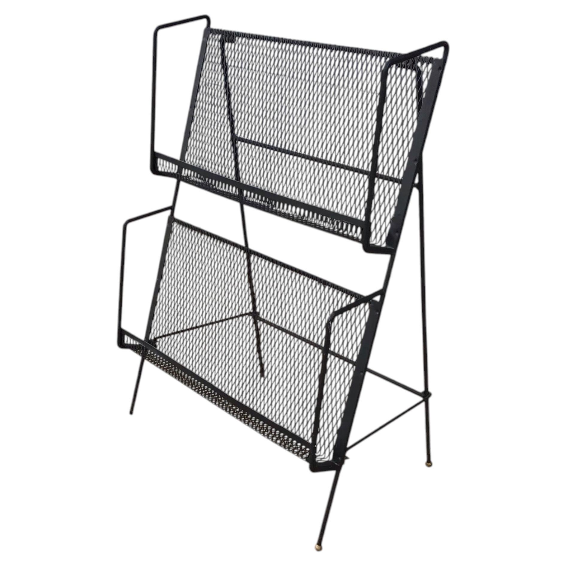 Vintage Black Metal Media Rack, Mid-Century Modern, 1950s USA
