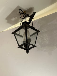 Vintage Black Metal & Seeded Glass Carriage Lantern