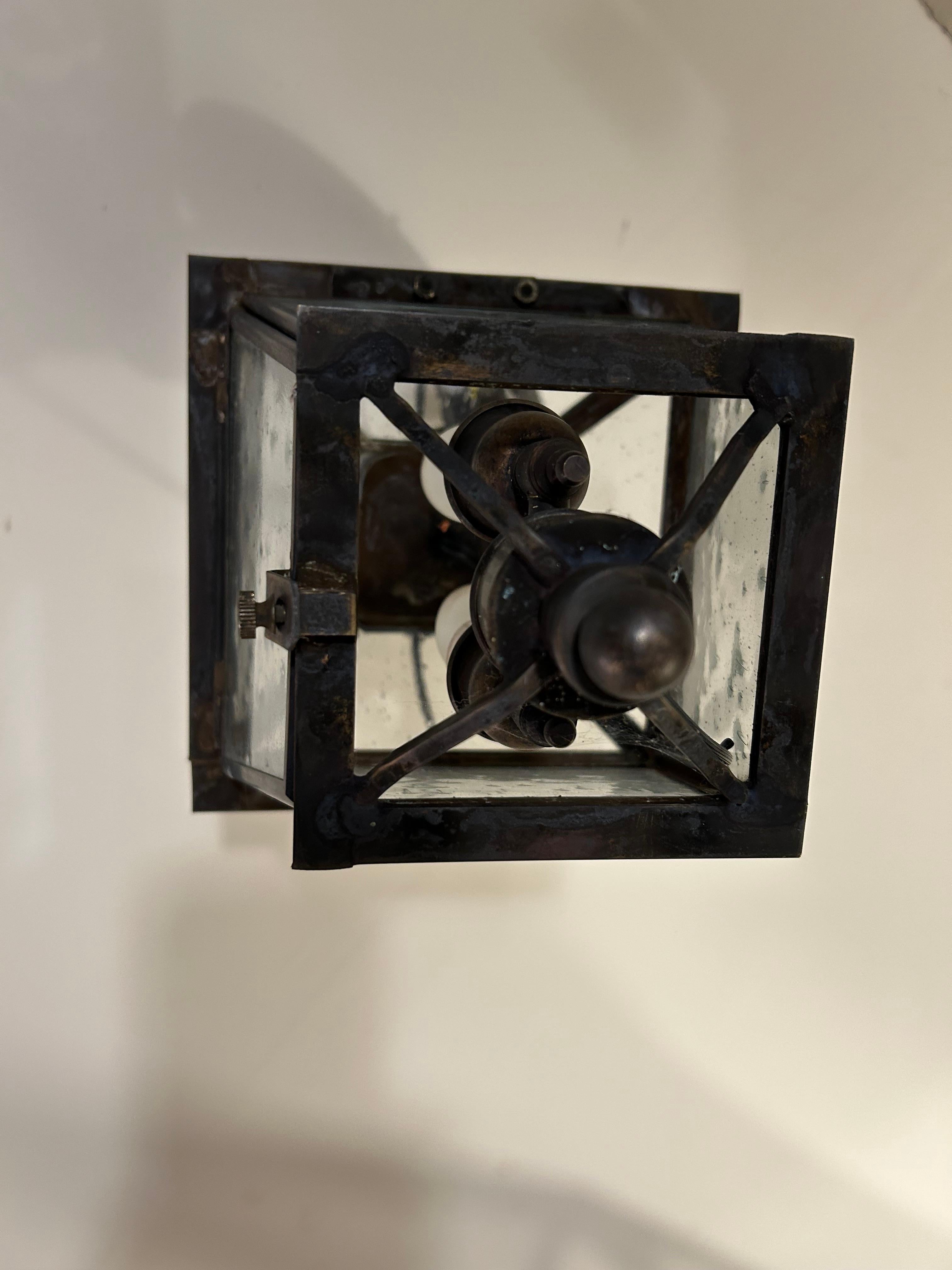 Vintage Black Metal & Seeded Glass Carriage Lantern For Sale 1