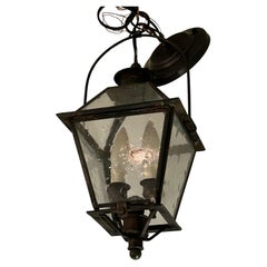 Lanterna a forma di carrozza in metallo nero e vetro con semi, vintage