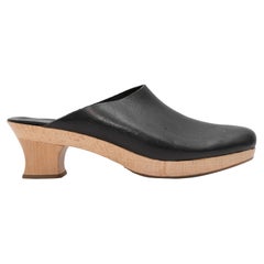 Vintage Black Miu Miu Leather & Wood Mules Size 39