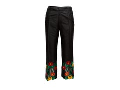 Vintage Black & Multicolor Anna Sui Silk Floral Hem Pants