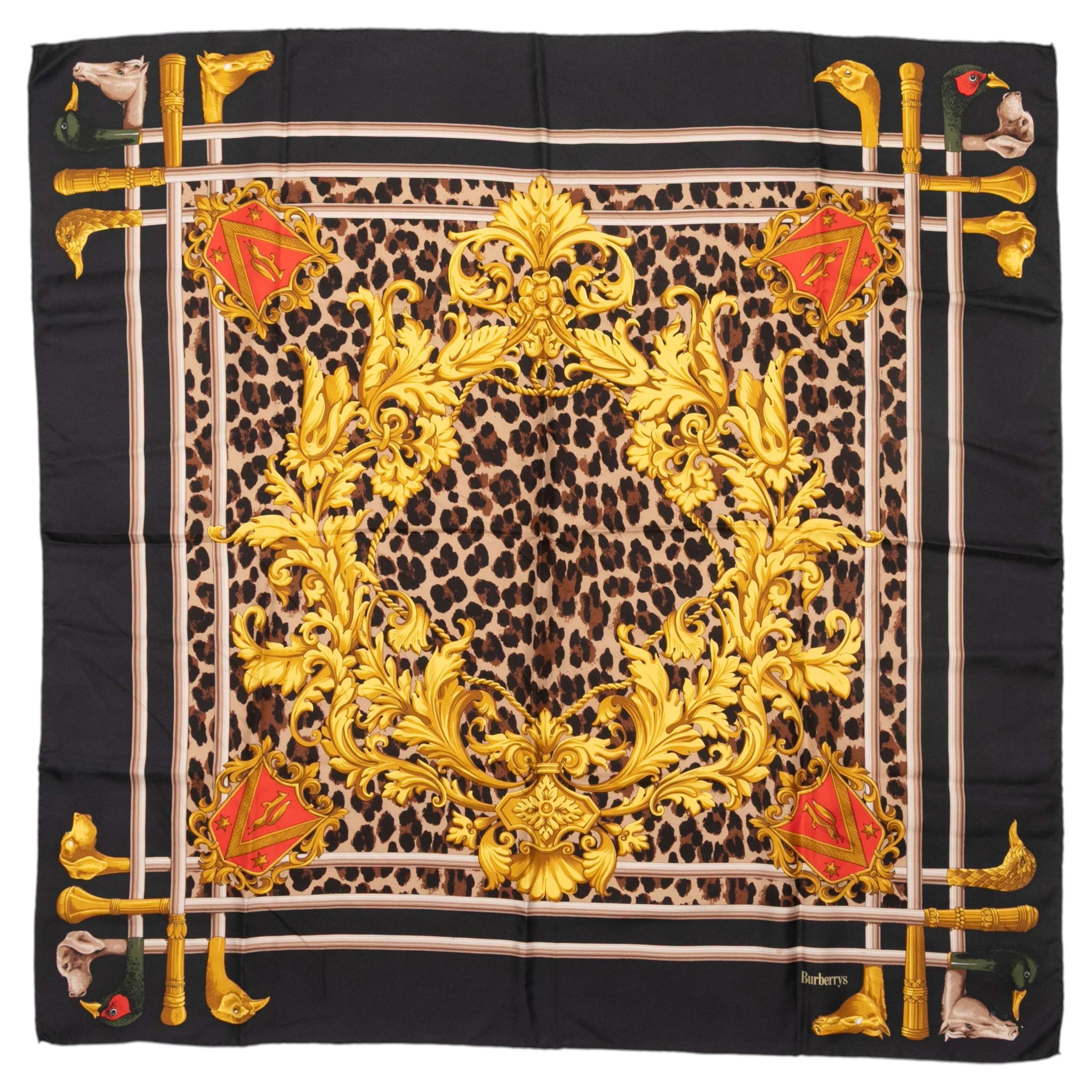 Sciarpa vintage in seta Burberry con stampa barocca, nera e multicolore