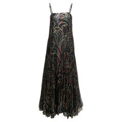 Vintage Black & Multicolor Christian Dior 1960s Patterned Gown