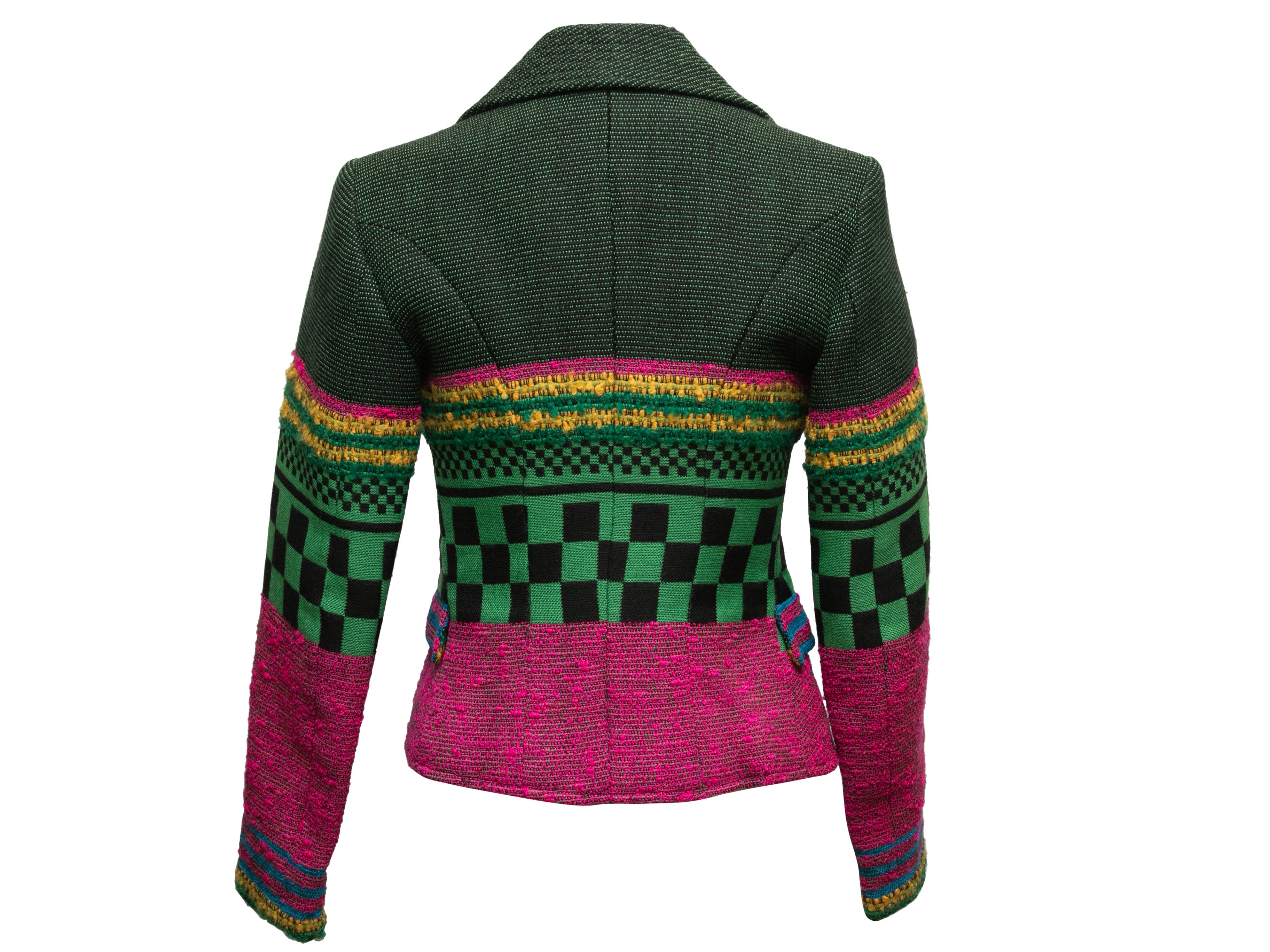 Schwarzer & mehrfarbiger Christian Lacroix Vintage-Rock aus Wolle mit Schachbrettmuster und gestreiftem Rock S im Zustand „Gut“ im Angebot in New York, NY
