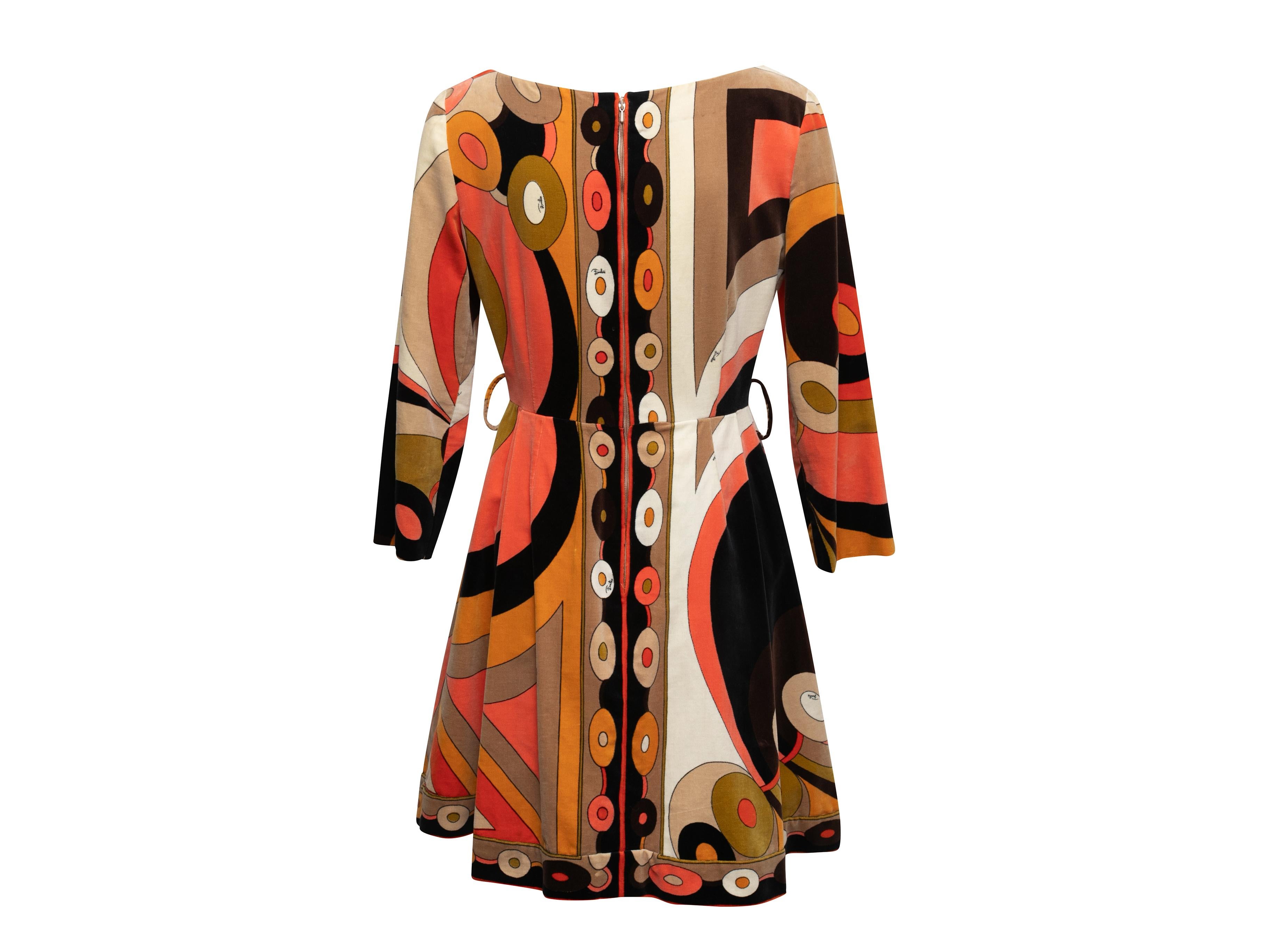 Vintage Black & Multicolor Emilio Pucci Velvet Abstract Print Dress Size US 14 In Good Condition In New York, NY