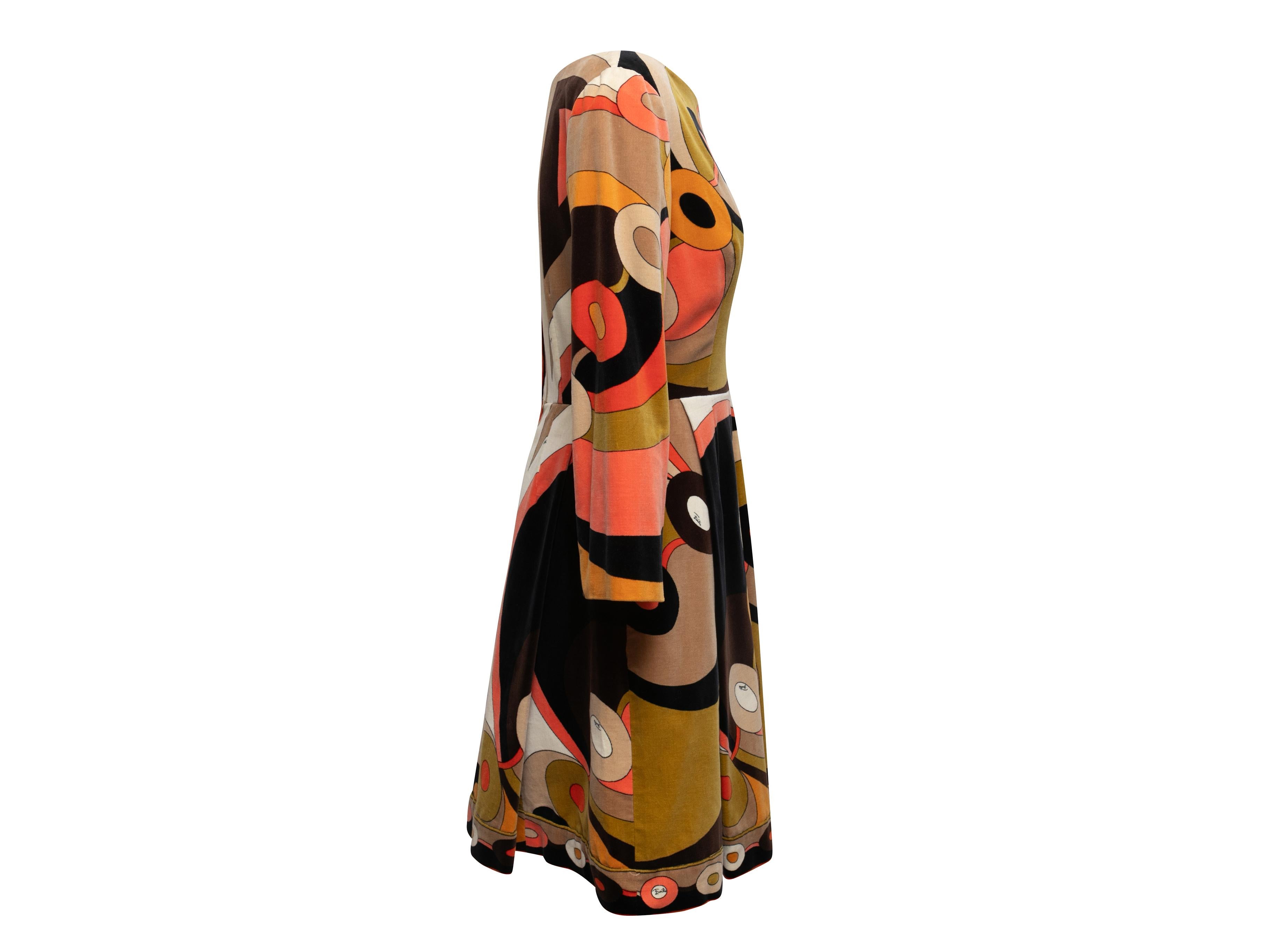 Vintage Black & Multicolor Emilio Pucci Velvet Abstract Print Dress Size US 14 In Good Condition In New York, NY