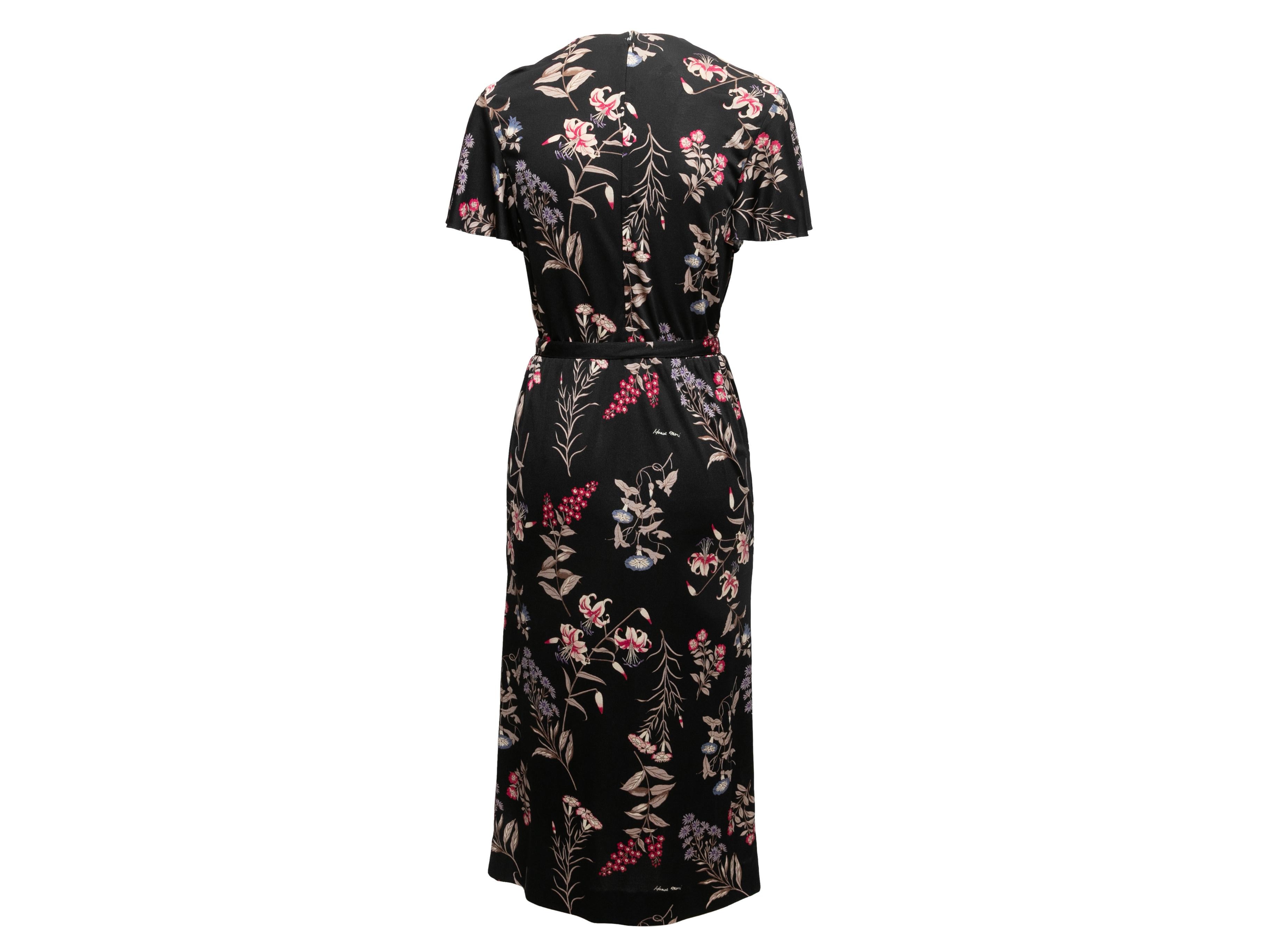 Vintage Black & Multicolor Hanae Mori Floral Print Dress Size US 8 In Excellent Condition In New York, NY