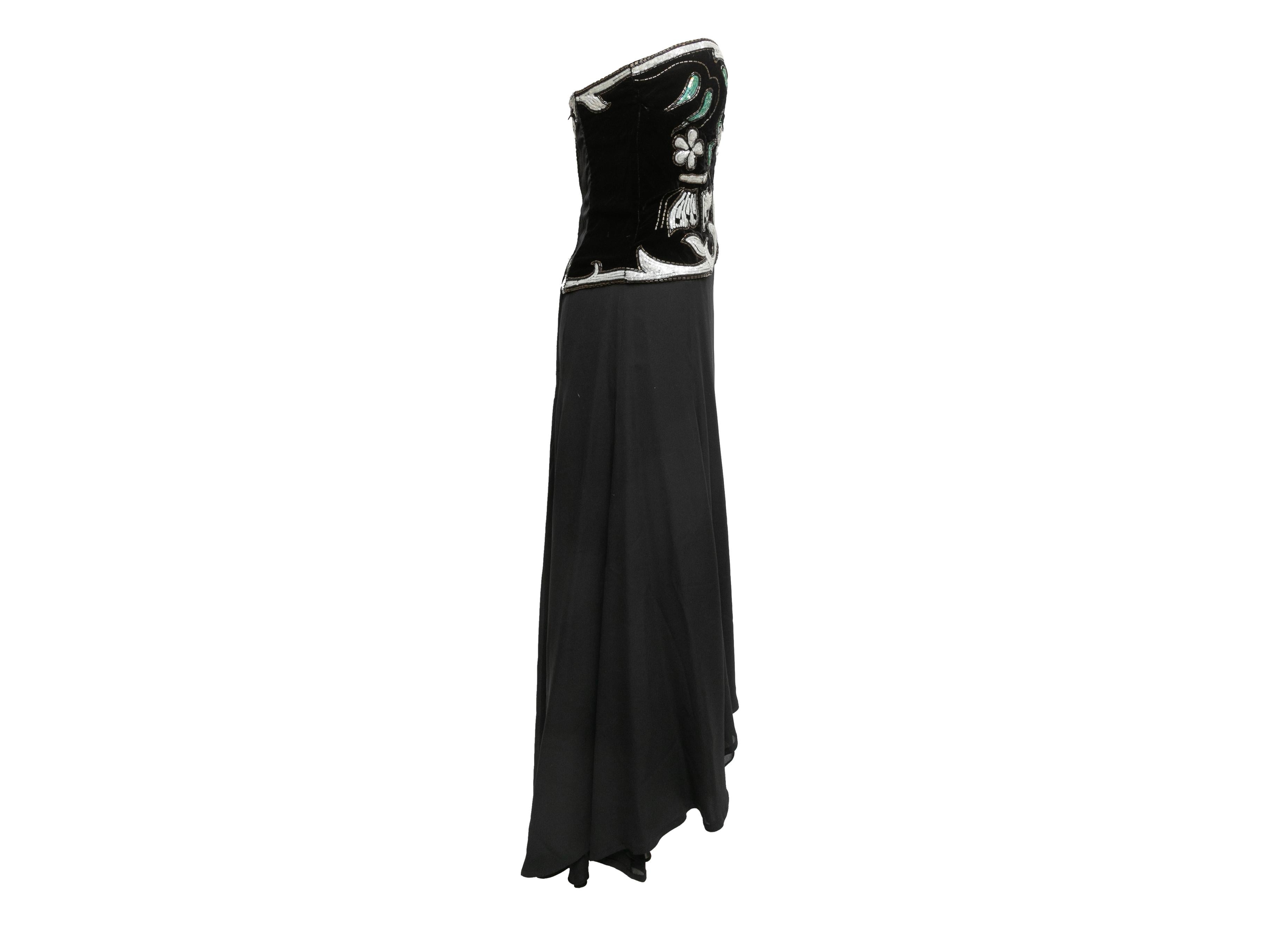 Vintage Black & Multicolor Karl Lagerfeld Embellished Gown Size FR 40 In Good Condition For Sale In New York, NY