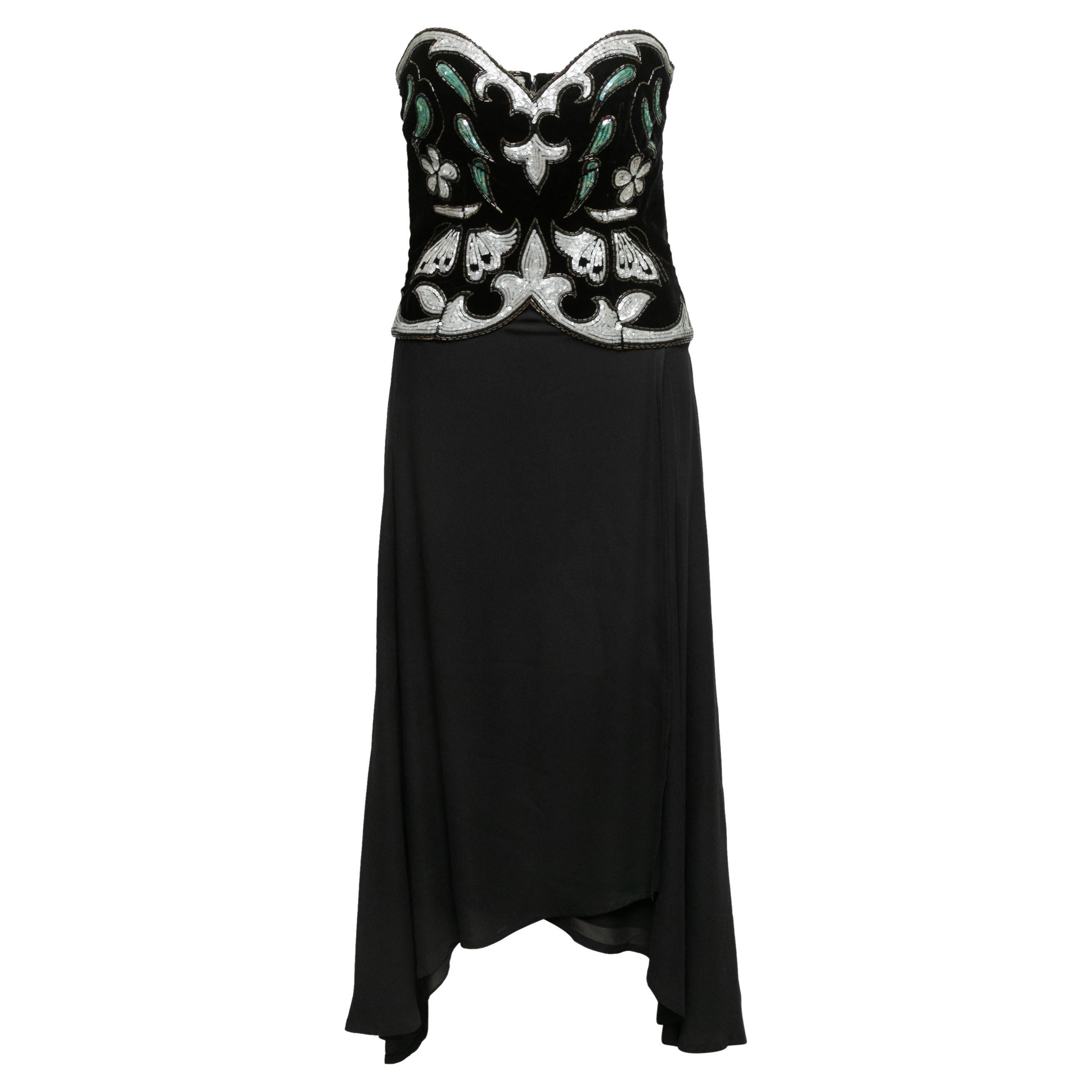 Vintage Black & Multicolor Karl Lagerfeld Embellished Gown Size FR 40 For Sale