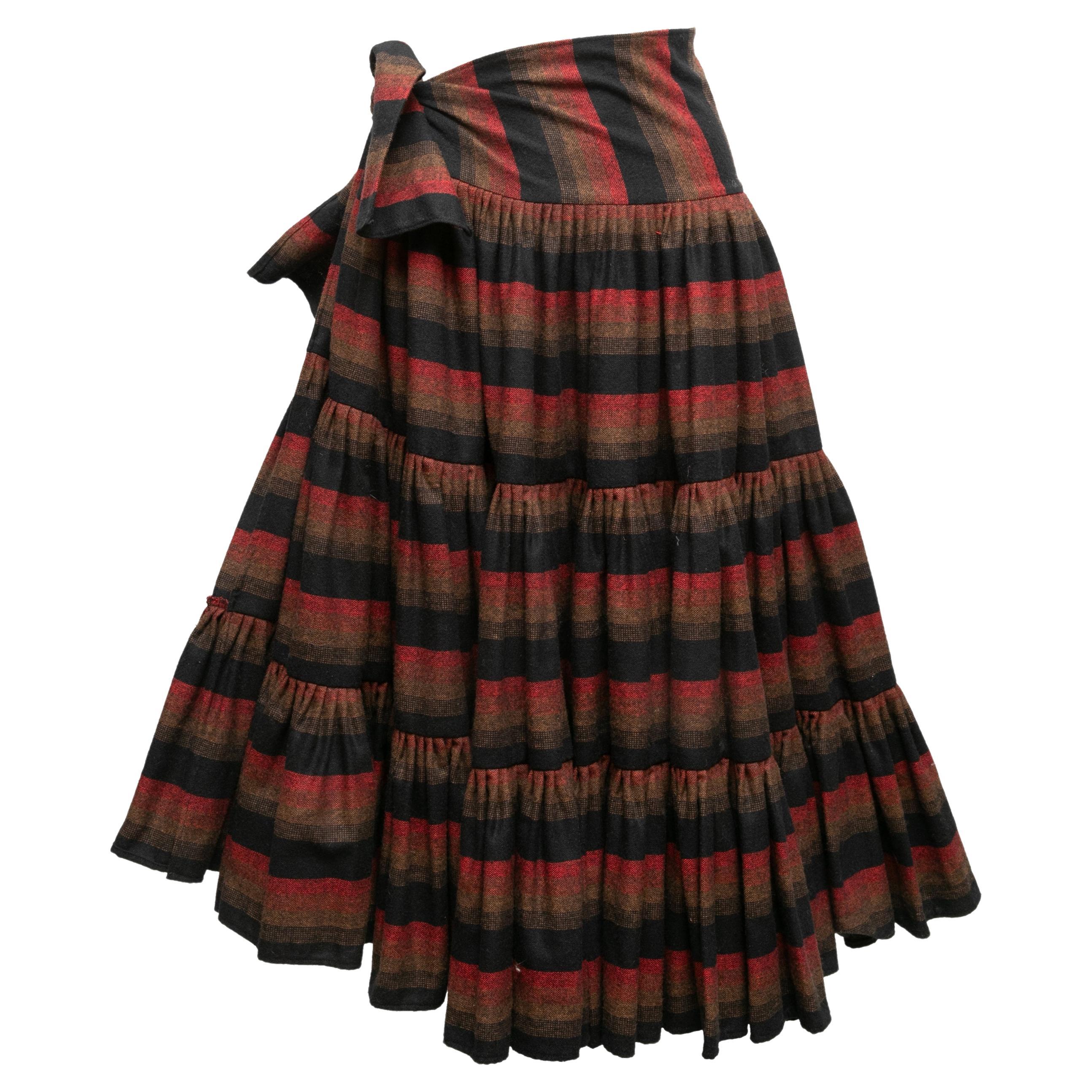 Vintage Black & Multicolor Norma Kamali 70s Wrap Skirt Size US S/M For Sale