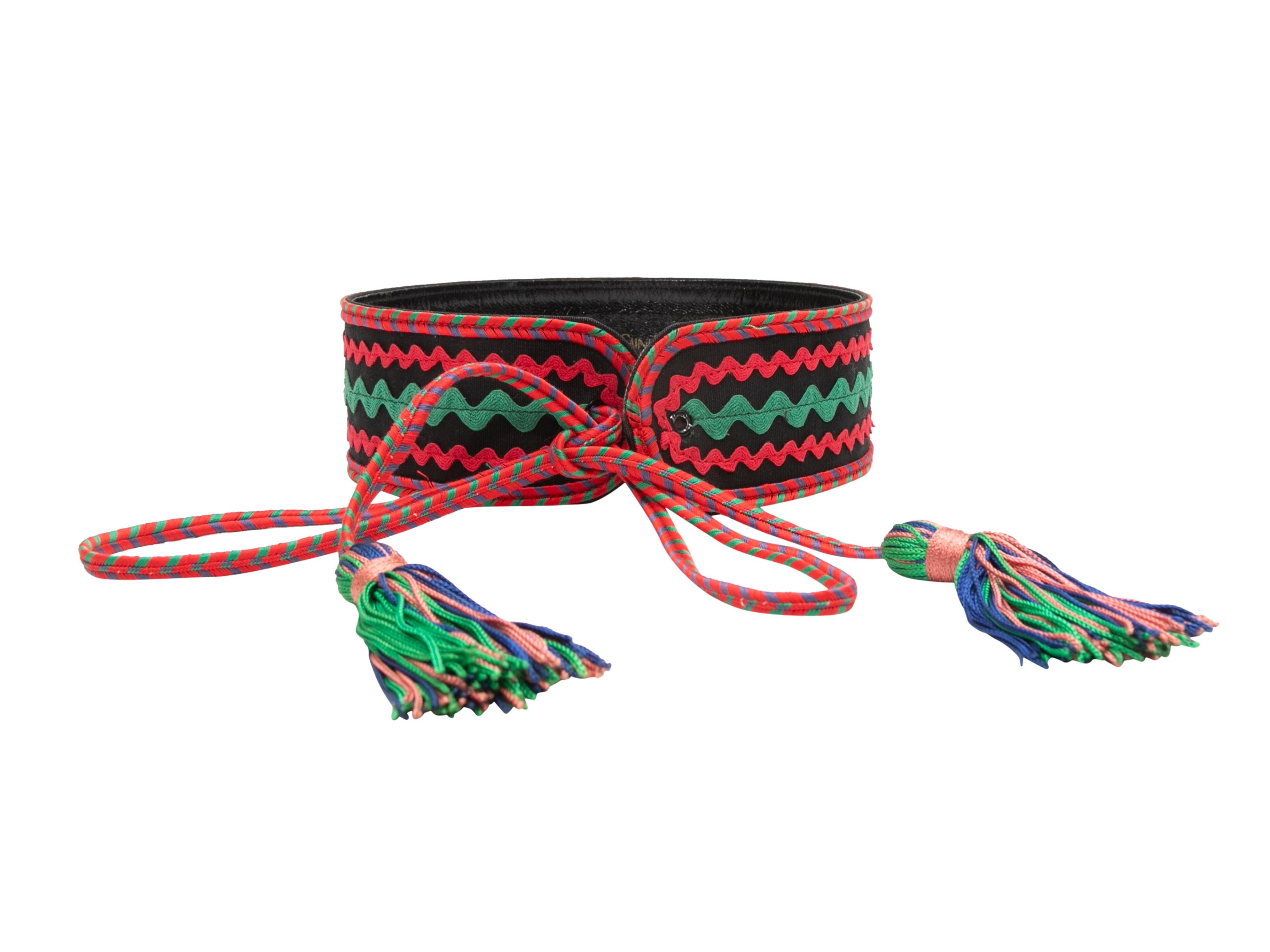 Vintage black and multicolor ric-rac tassel-trimmed belt by Yves Saint Laurent. From the 1976 Russian Collection. 2.5