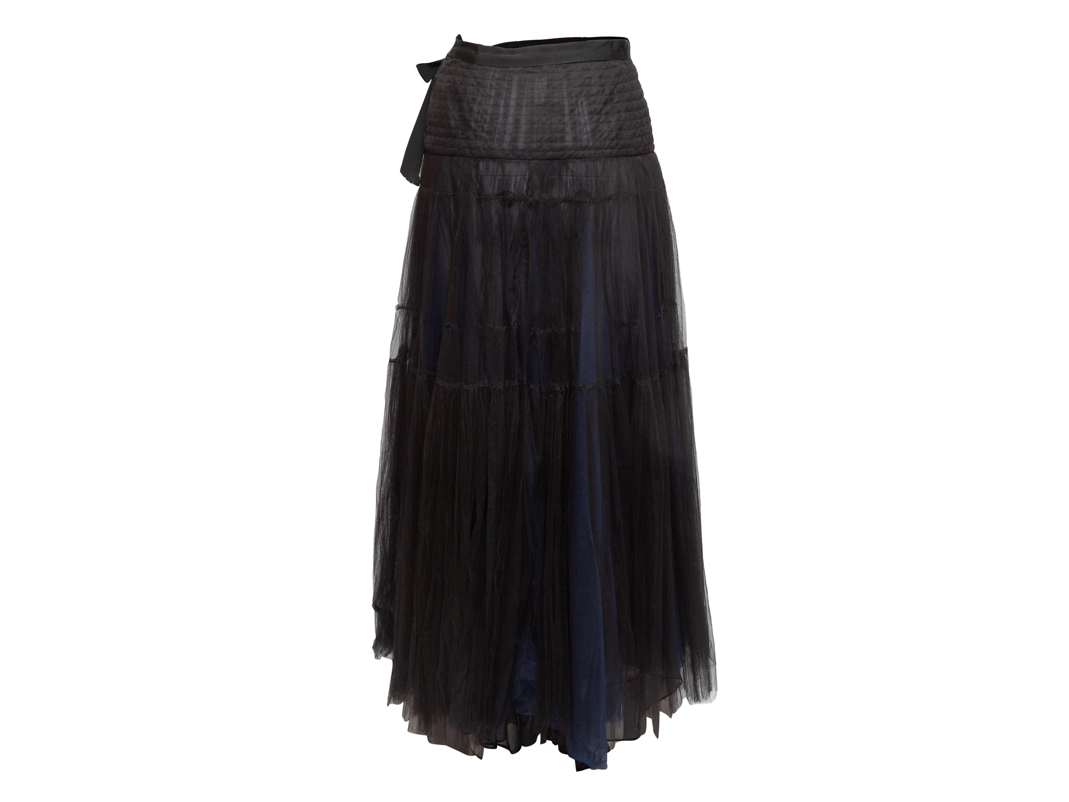 Vintage Black & Navy Oscar de la Renta Tulle Maxi Skirt In Good Condition For Sale In New York, NY