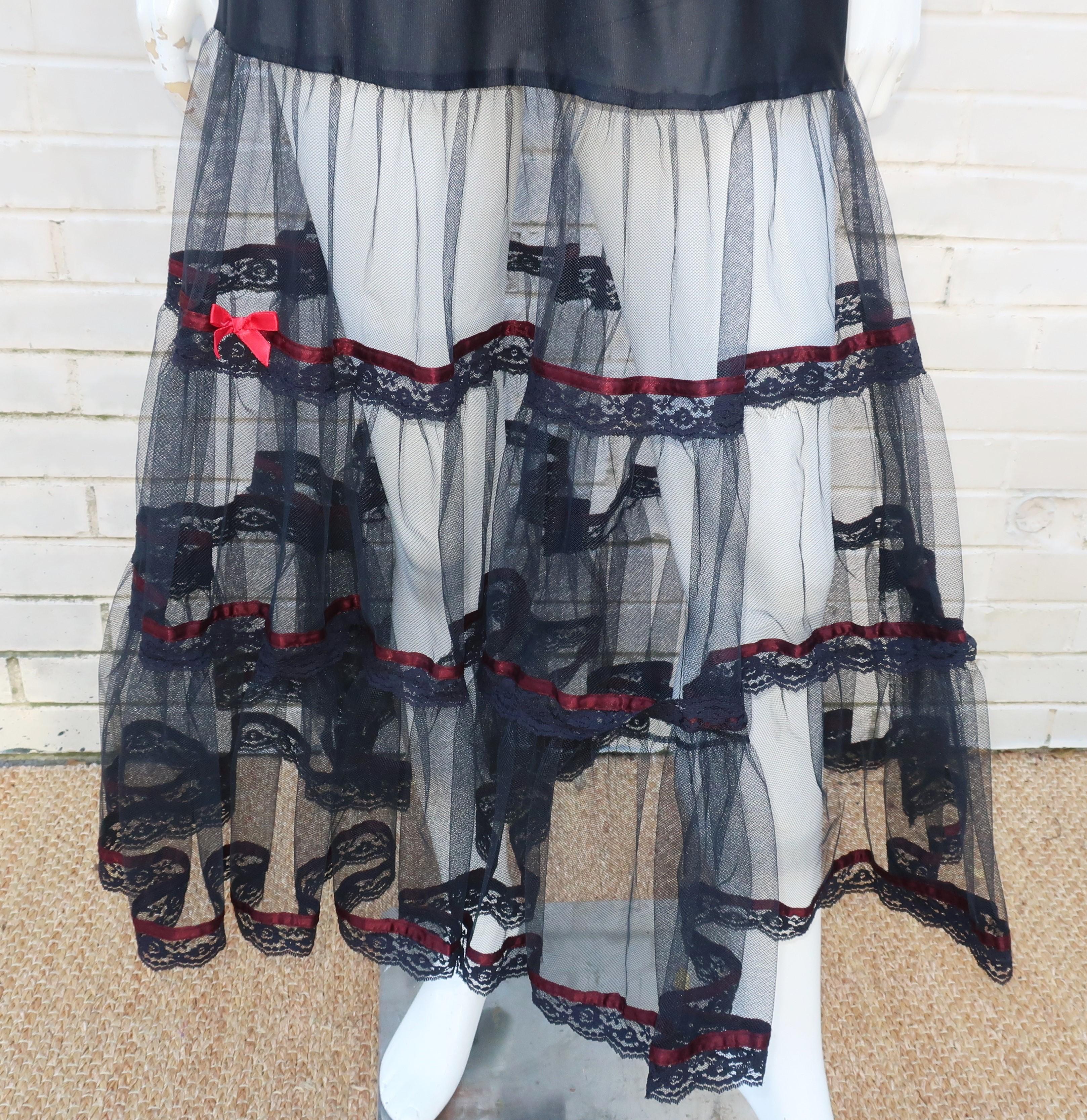 Vintage Black Net Tulle and Lace Crinoline Slip For Sale at 1stDibs