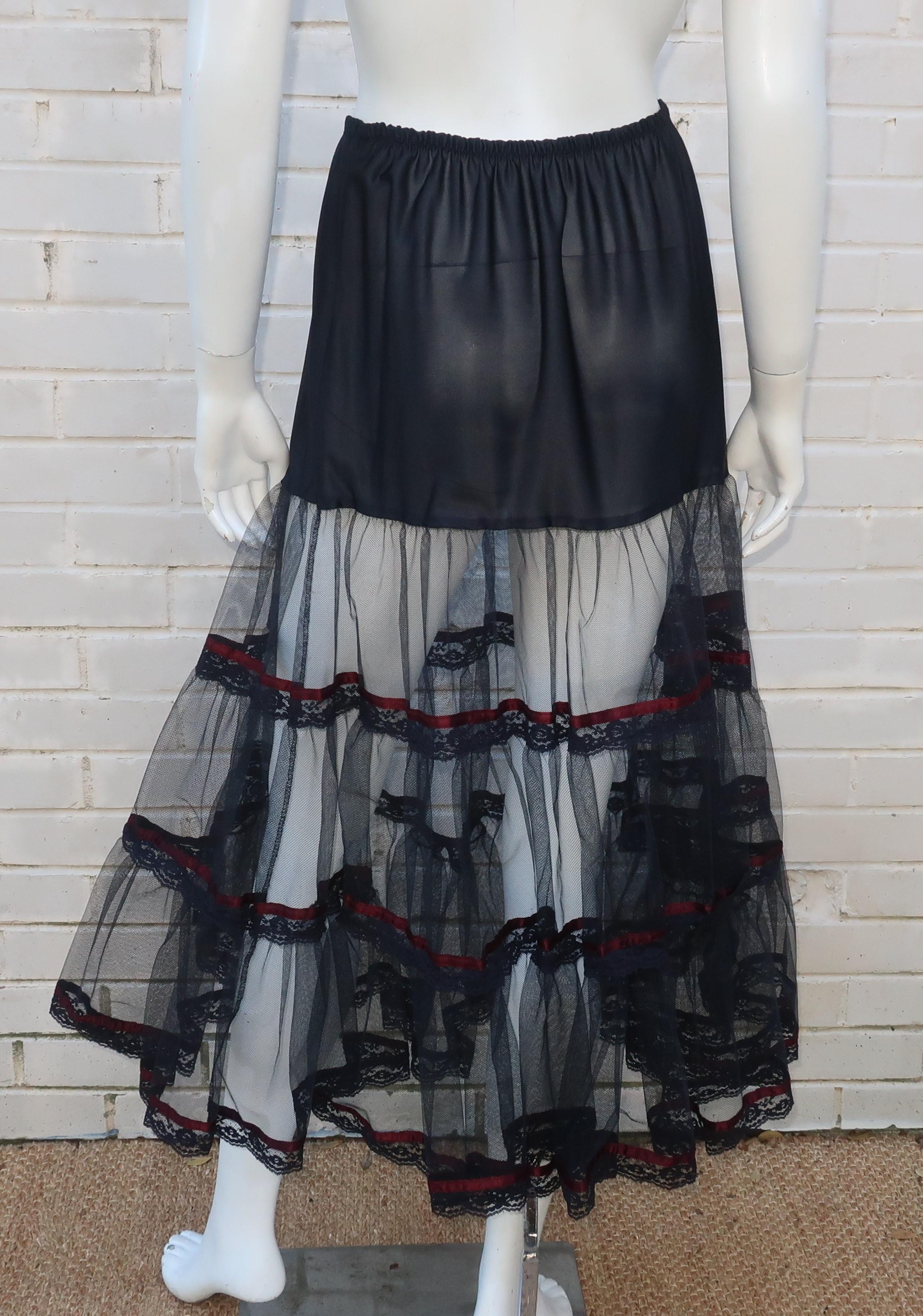 Vintage Black Net Tulle and Lace Crinoline Slip For Sale at 1stDibs