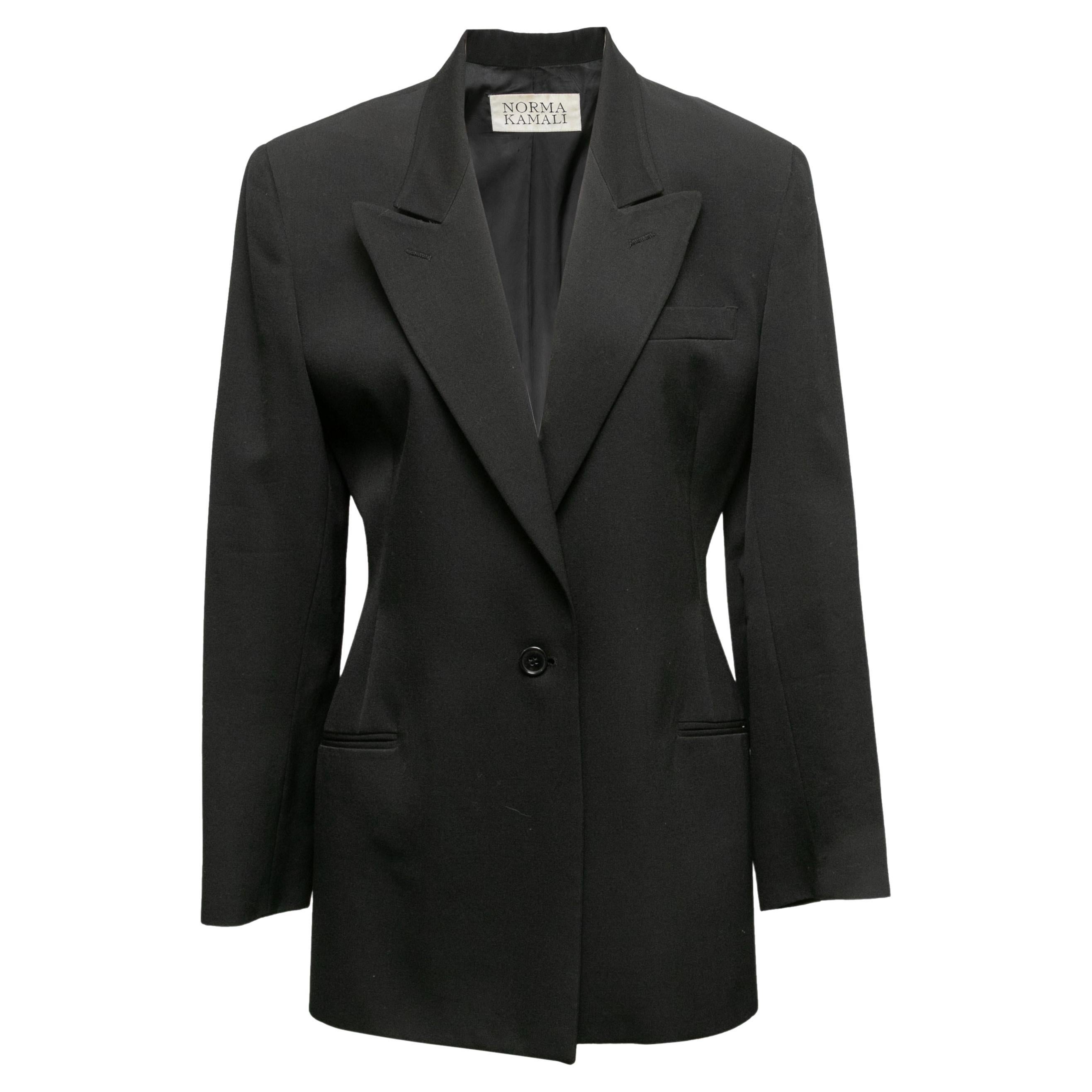 Vintage Black Norma Kamali Wool Blazer Size US 10 For Sale