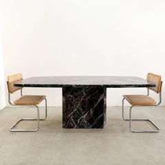Vintage Black & Off-White, Burgundy, Rectangle Marble Dining Table 70s