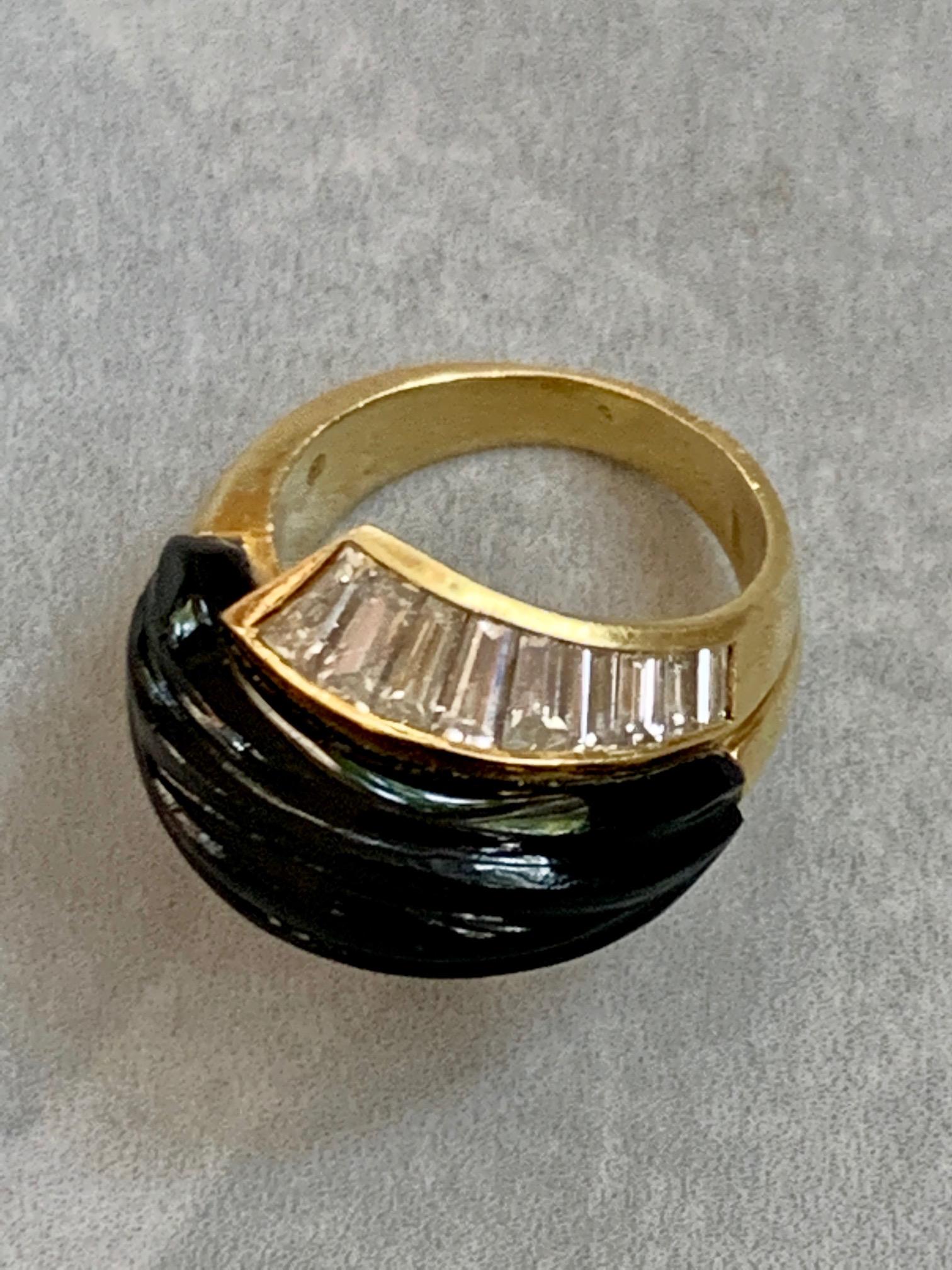 Vintage Black Onyx and Diamond Baguette 18 Karat Gold Ring 3