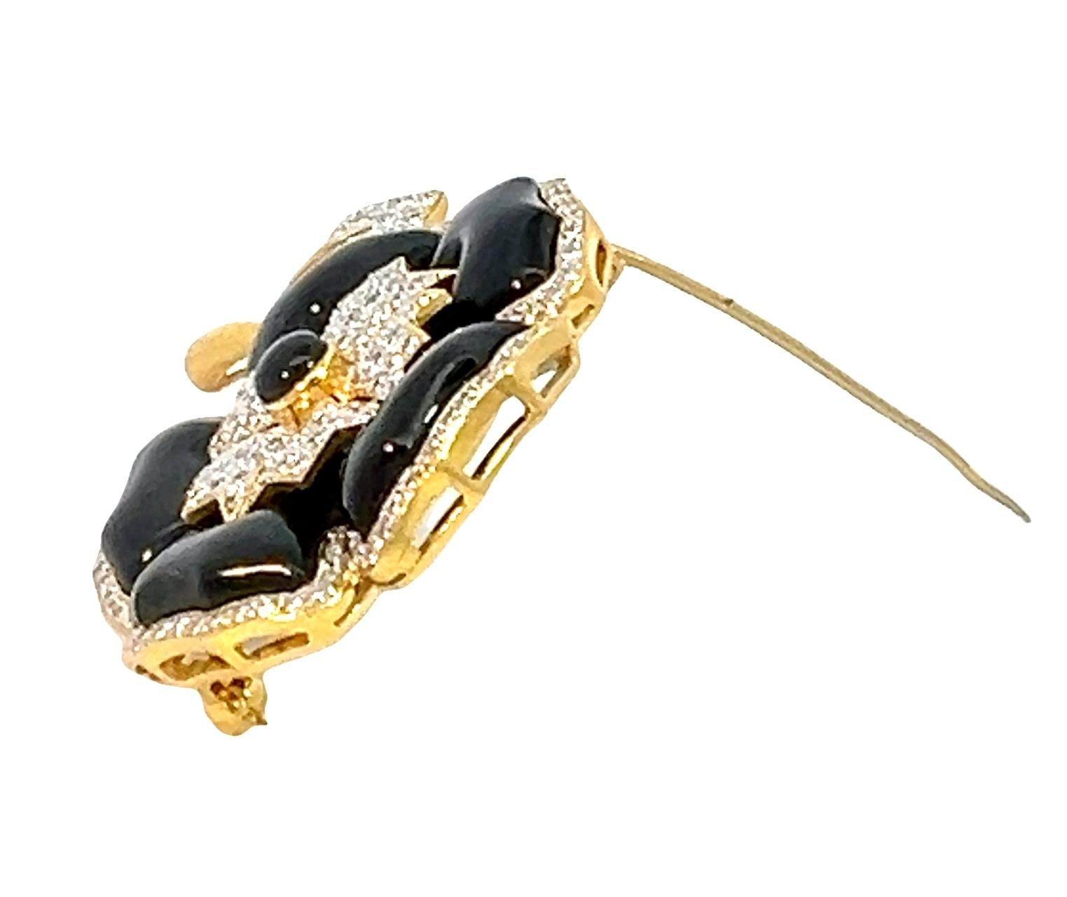 Vintage Black Onyx and Diamond Flower Brooch 2