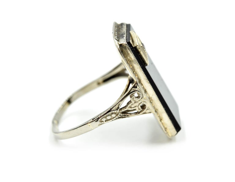 Vintage Black Onyx And Diamond Ring 14 Karat White Gold For Sale At 1stdibs
