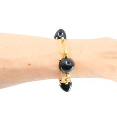 Vintage Black Onyx Bracelet 14k Gold Bakelite Link