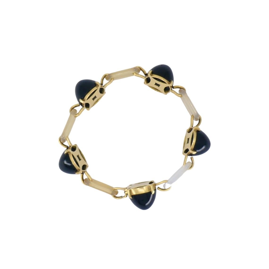 Pulsera vintage de ónice negro Eslabón de baquelita de oro de 14k Cabujón en venta
