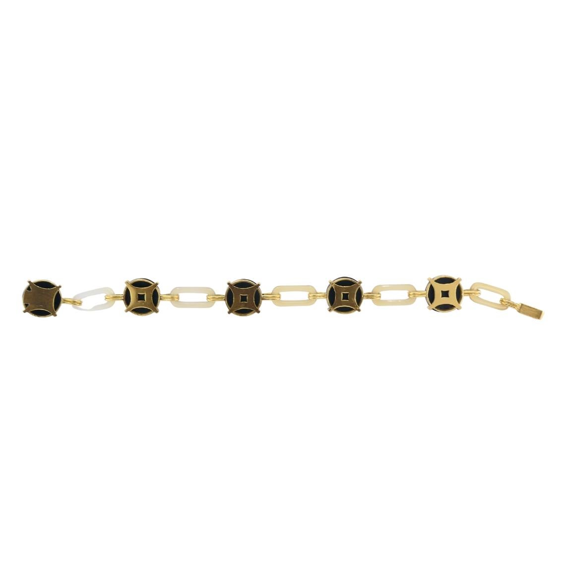 De las mujeres Pulsera vintage de ónice negro Eslabón de baquelita de oro de 14k en venta