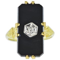 Vintage Black Onyx, Diamond and Yellow and White Gold Ring, circa 1940