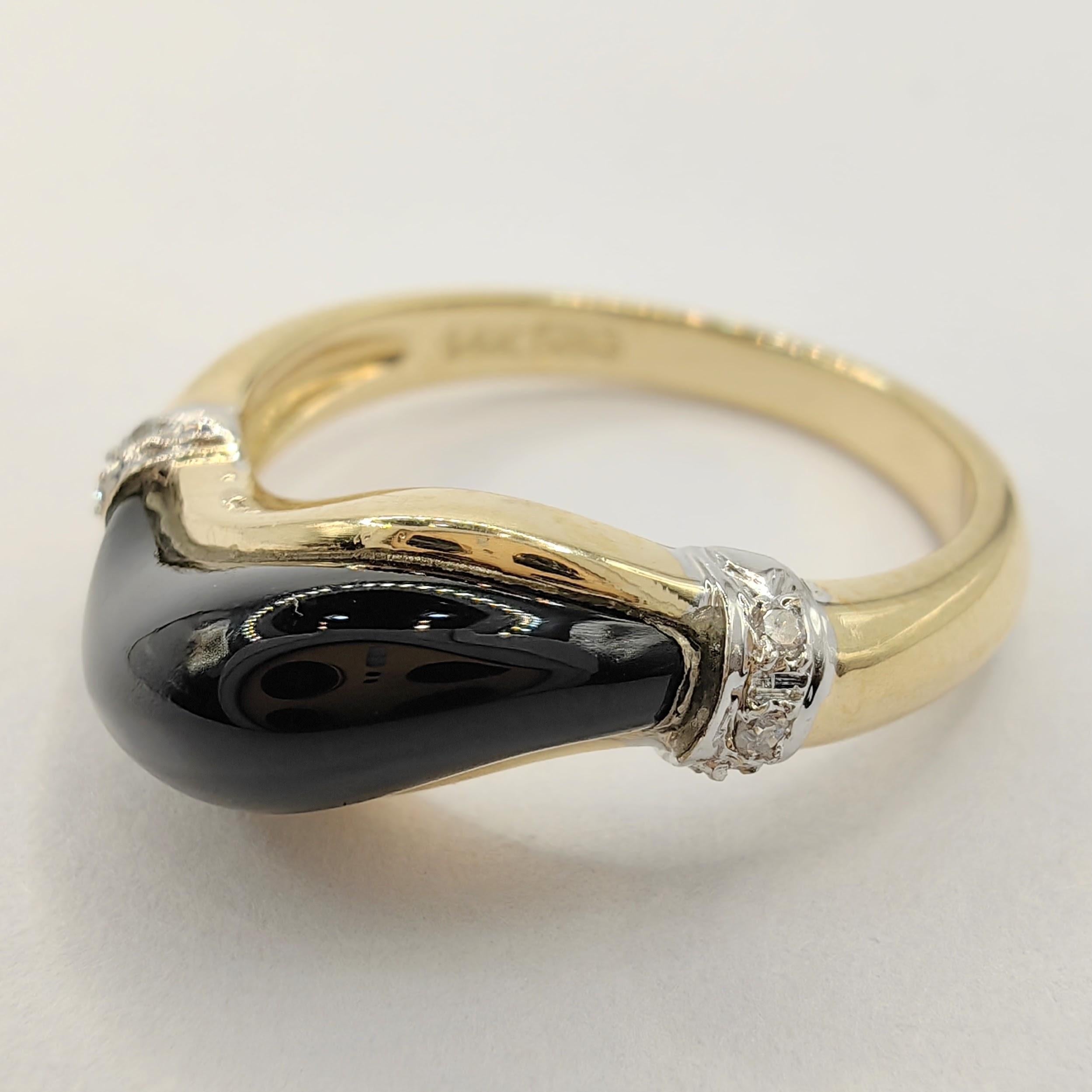 Contemporain Bague bicolore vintage en or 14k avec onyx noir et diamant en vente