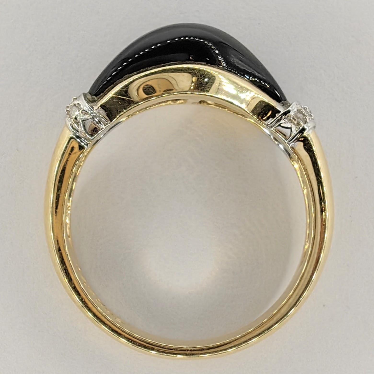 Round Cut Vintage Black Onyx Diamond Two-Tone Ring in 14k Gold For Sale