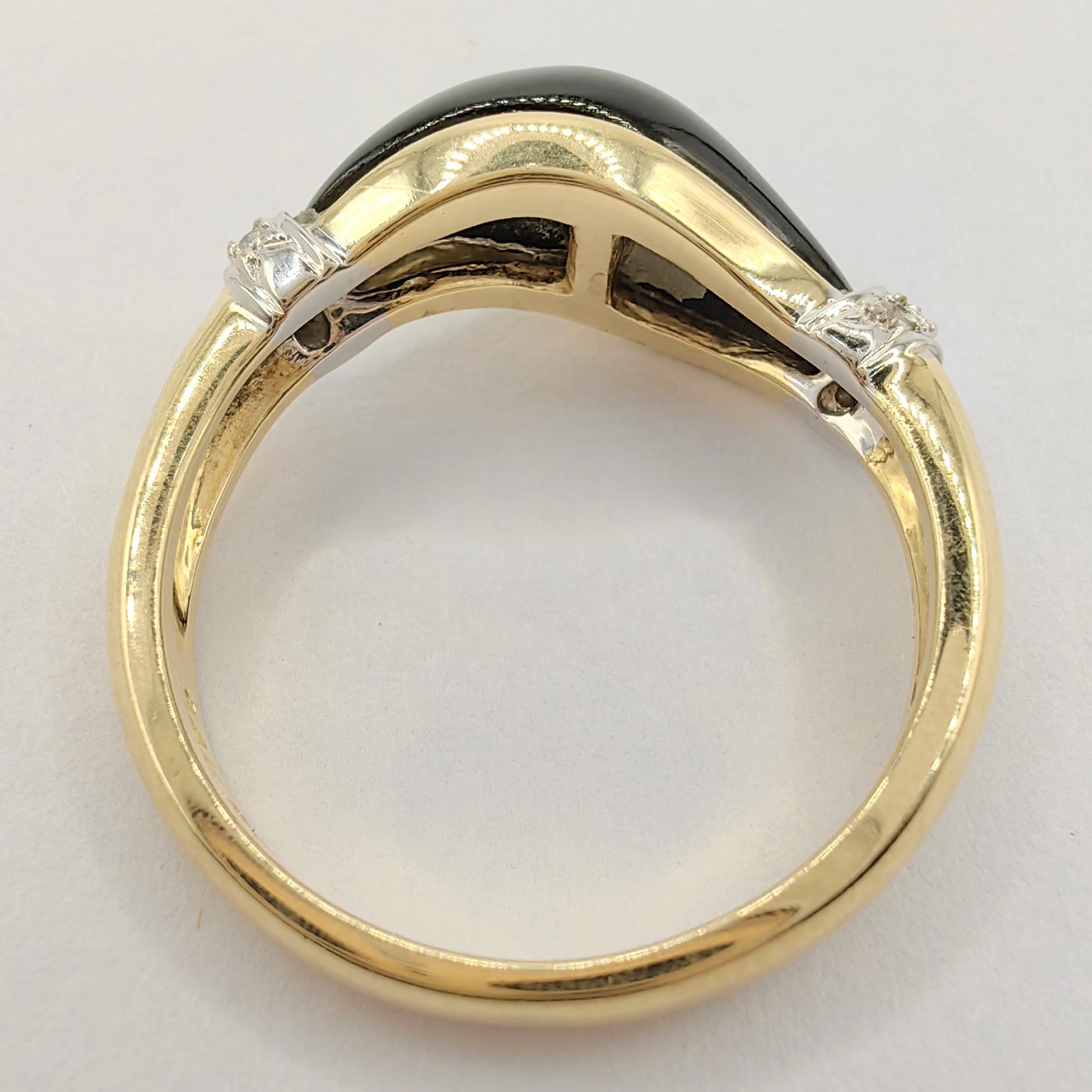 Bague bicolore vintage en or 14k avec onyx noir et diamant Pour femmes en vente