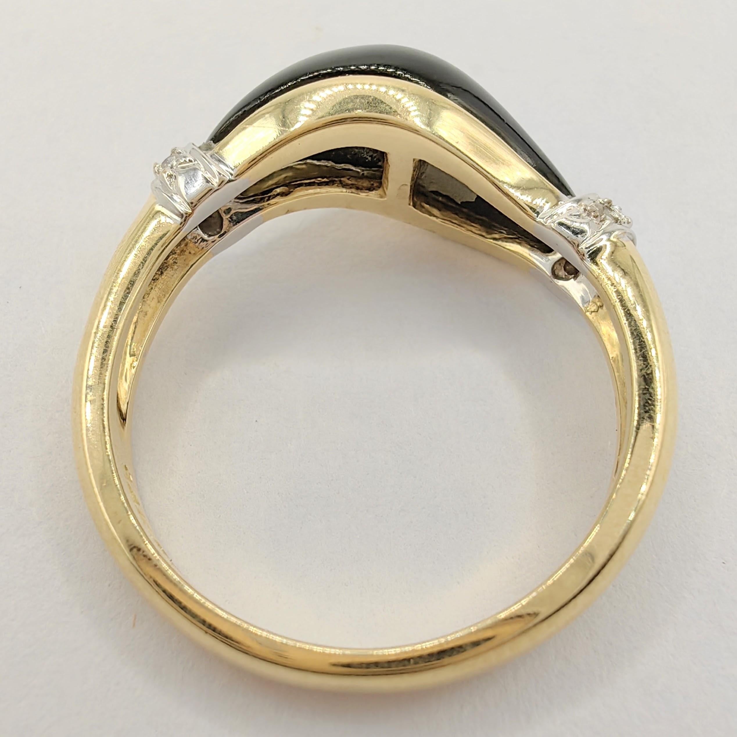 Zweifarbiger Vintage-Ring aus 14 Karat Gold mit schwarzem Onyx und Diamant Damen im Angebot