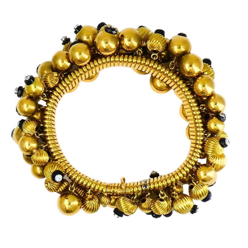 Taglio rotondo Vintage Black Onyx Gold Bead Bracelet 18k French Retro Jewelry in vendita