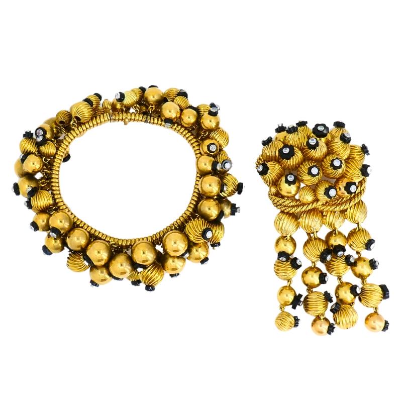 Vintage Black Onyx Gold Bead Bracelet 18k French Retro Jewelry For Sale 4