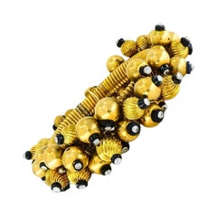 Vintage Black Onyx Gold Bead Bracelet 18k French Retro Jewelry