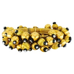 Vintage Schwarzes Onyx Gold Perlenarmband 18k Französisch Retro-Schmuck