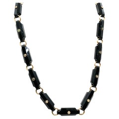 Antique Black Onyx Necklace Floral Design 14k Gold Links