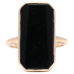 Vintage Black Onyx Rectangle Cocktail Ring, 14K Yellow Gold, Ring