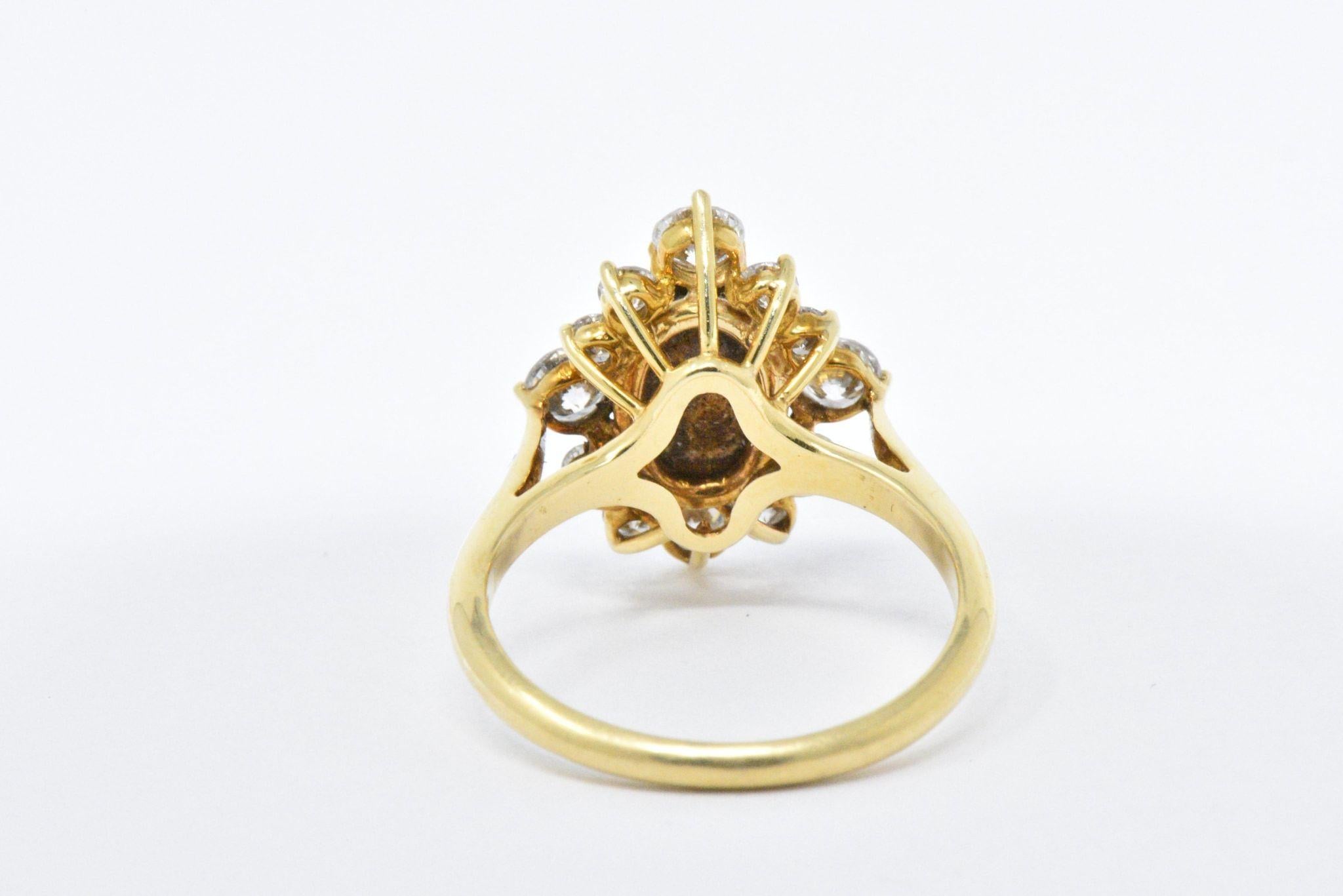 Women's or Men's Vintage Black Opal 0.90 Carat Diamond and 18 Karat Gold Ring
