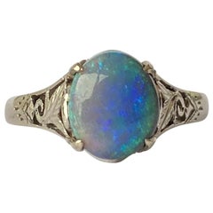 Vintage Black Opal and 14 Carat White Gold Ring