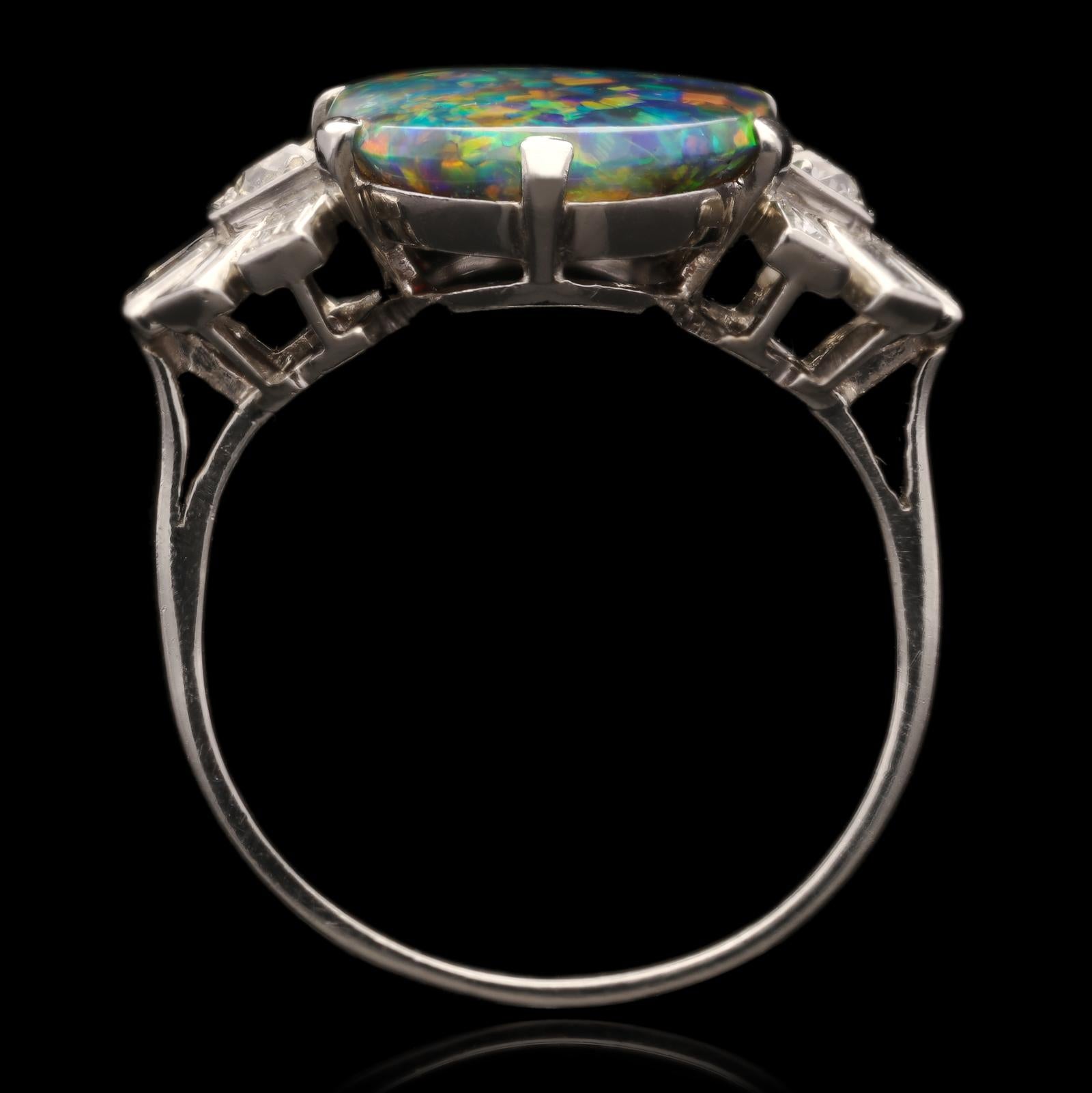 Vintage Black Opal and Diamond Cocktail Ring, Circa 1950s In Good Condition In London, GB