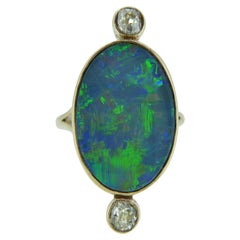 Vintage Black Opal and Diamond Ring, Yellow Gold