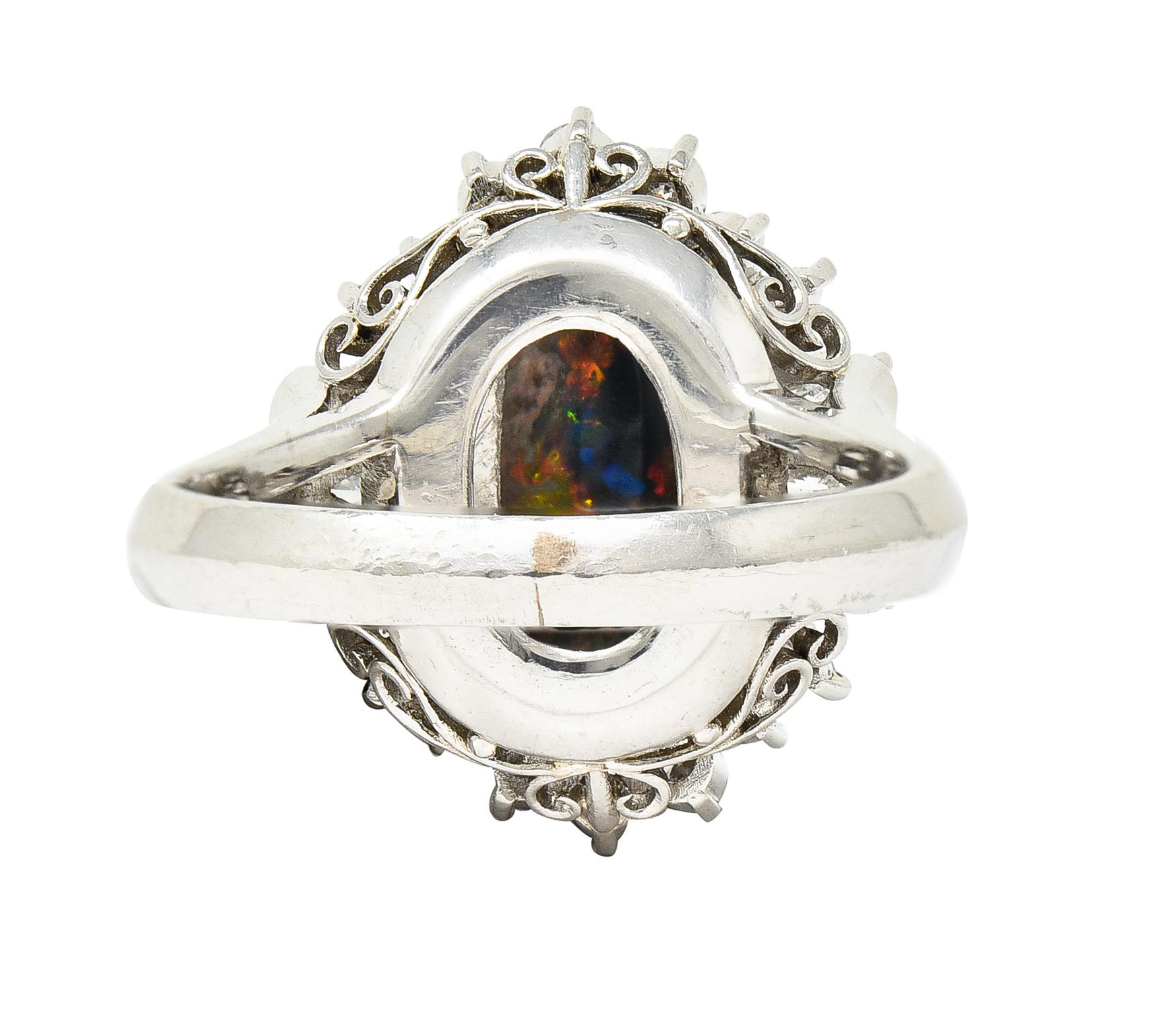Vintage Black Opal Cabochon Marquise Cut Diamond Platinum Cluster Ring 1