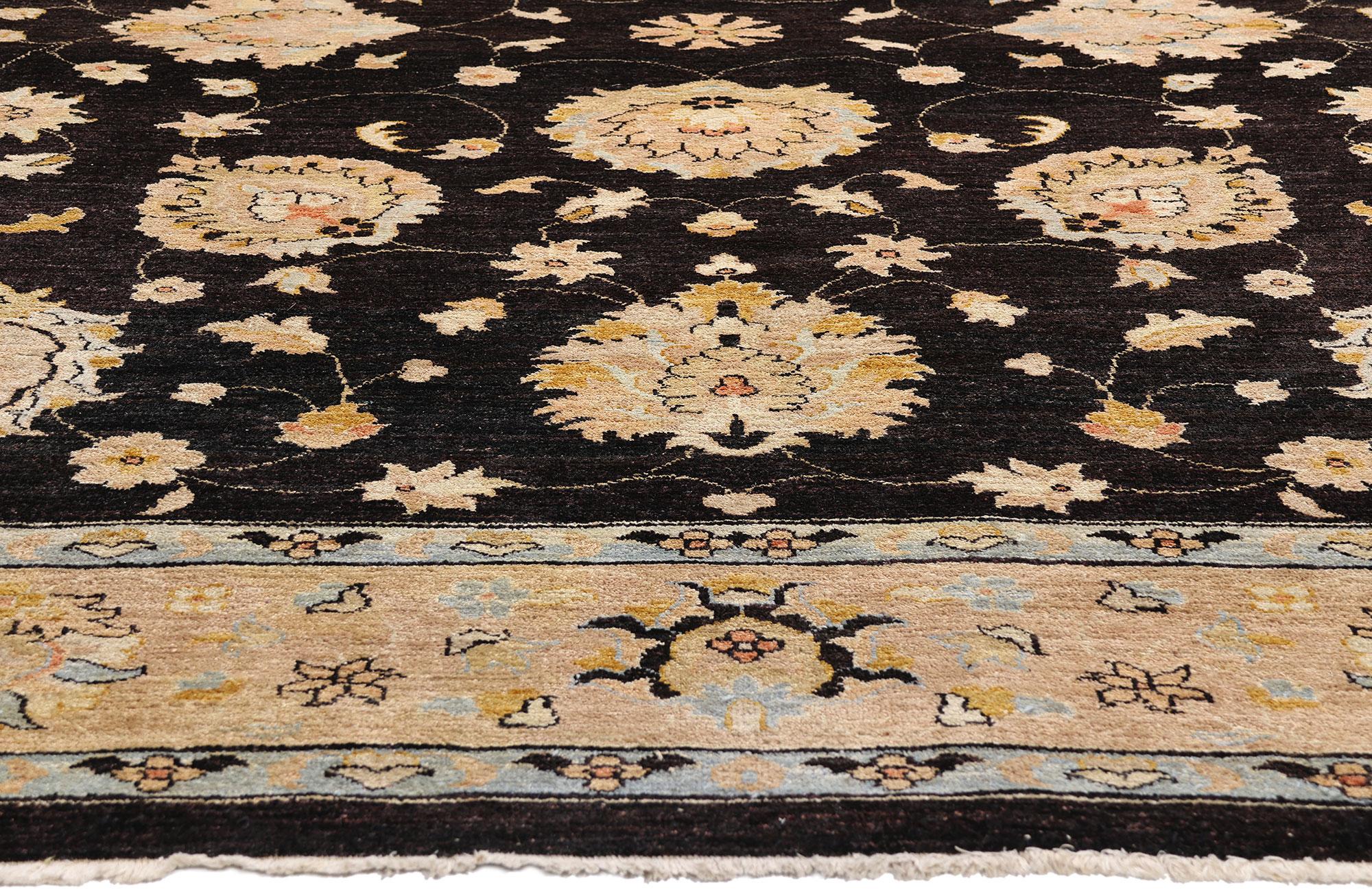 Schwarzer Vintage-Oushak-Teppich mit zeitgenössischem Stil (Handgeknüpft) im Angebot