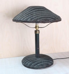 Vintage Black Painted Art Deco Lloyd Loom Table Lamp. English C.1930