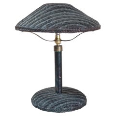 Vintage Black Painted Art Deco Lloyd Loom Table Lamp. English C.1930