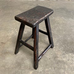 Schwarz lackierter Ulmenholz-Hocker, Vintage