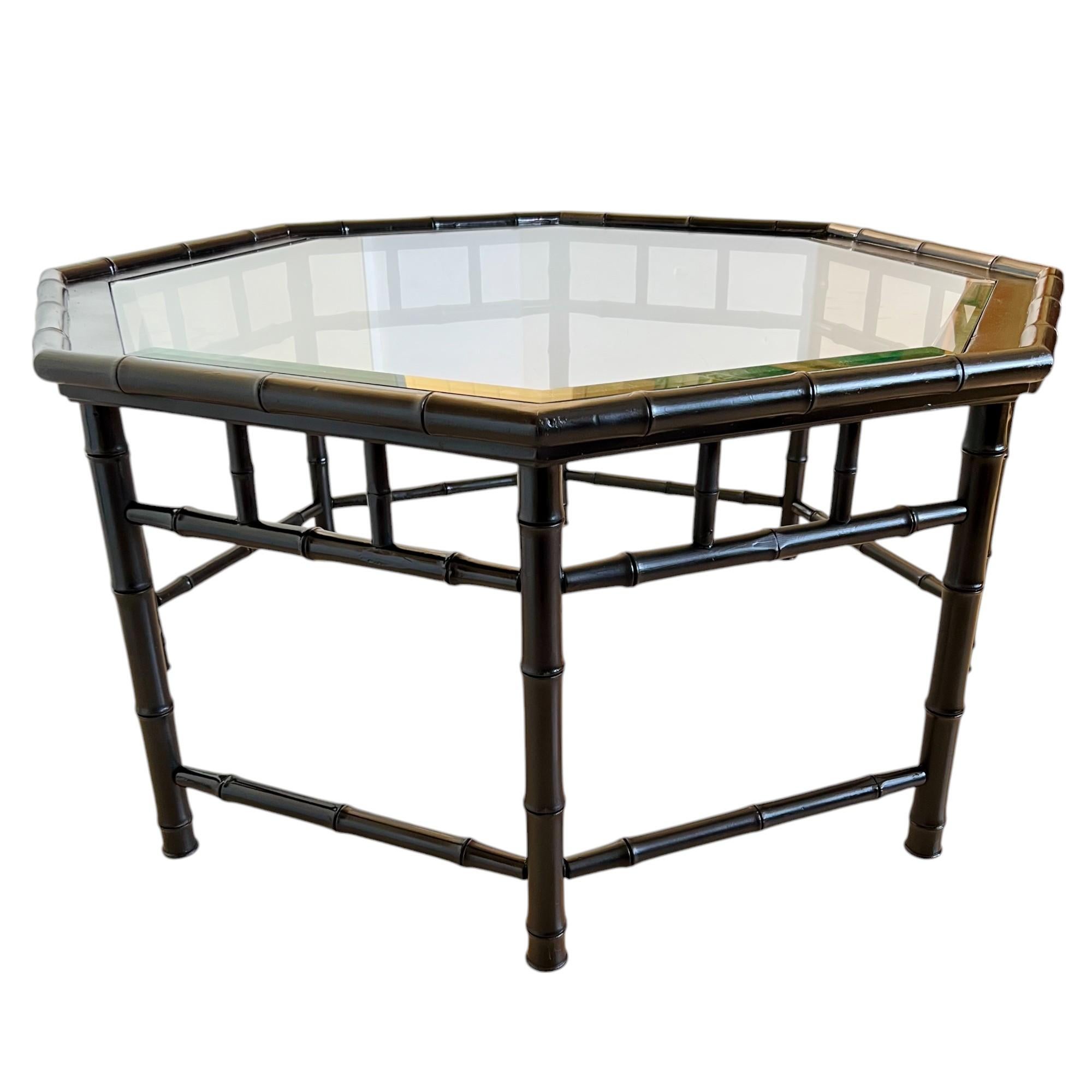 American Vintage Black Painted Faux Bamboo Octagon Coffee Table